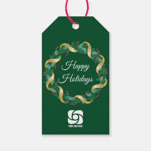 Custom Business Logo Green Christmas Wreath Gift Tags