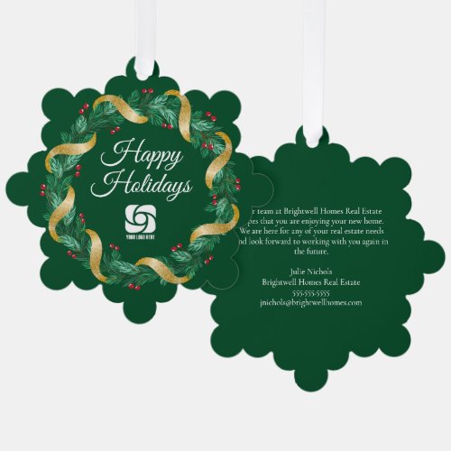 Custom Business Logo Green Christmas Wreath Ornament Card