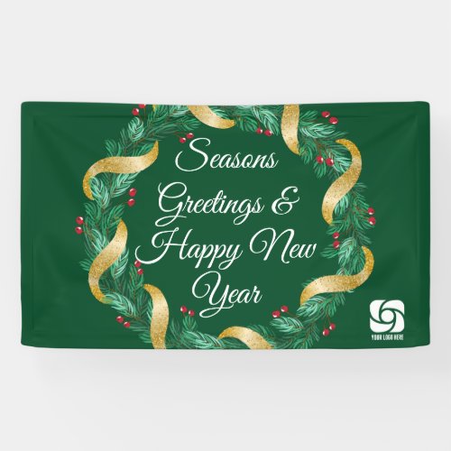 Custom Business Logo Green Christmas Wreath Party Banner