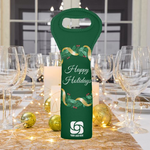 Custom Business Logo Green Christmas Wreath Wine Bag