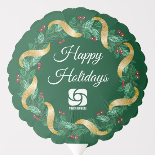 Custom Business Logo Green Wreath Holiday Party Balloon