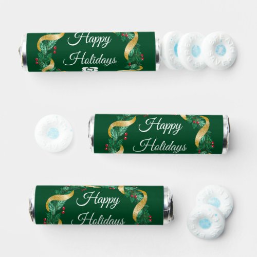 Custom Business Logo Green Wreath Holiday Party Breath Savers Mints