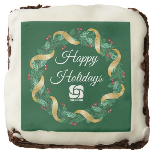 Custom Business Logo Green Wreath Holiday Party Brownie