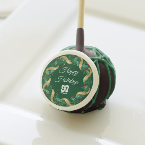 Custom Business Logo Green Wreath Holiday Party Cake Pops