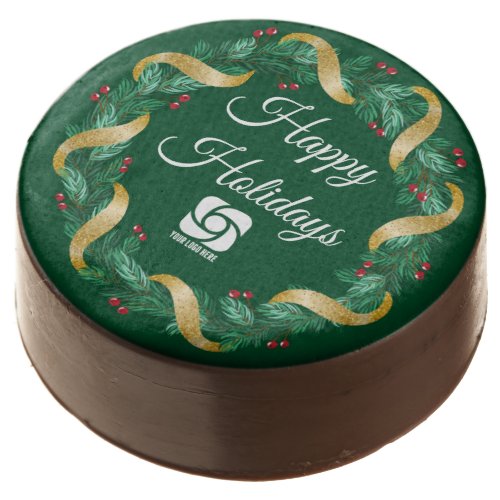 Custom Business Logo Green Wreath Holiday Party Chocolate Covered Oreo