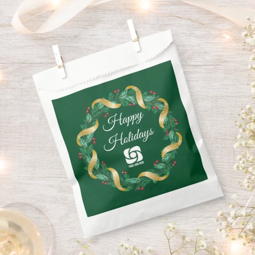 Custom Business Logo Green Wreath Holiday Party Favor Bag