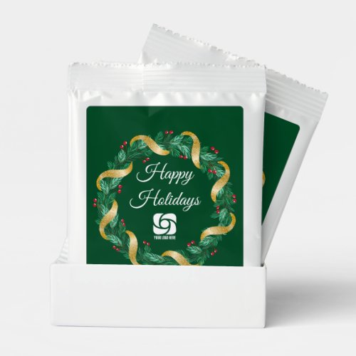 Custom Business Logo Green Wreath Holiday Party Hot Chocolate Drink Mix