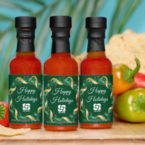 Custom Business Logo Green Wreath Holiday Party Hot Sauces