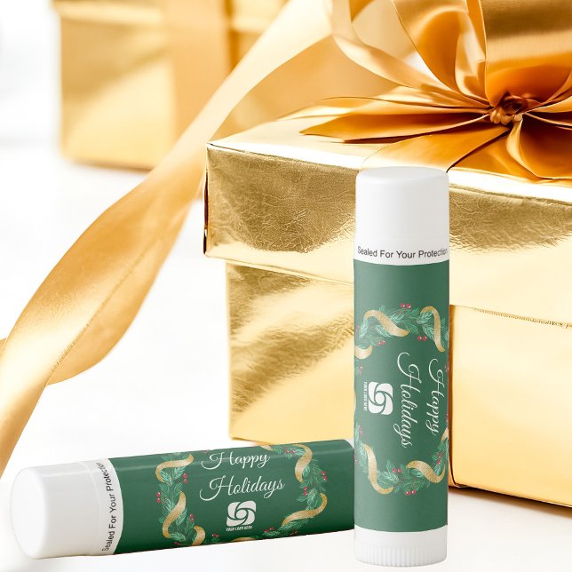 Custom Business Logo Green Wreath Holiday Party Lip Balm (Creator Uploaded)