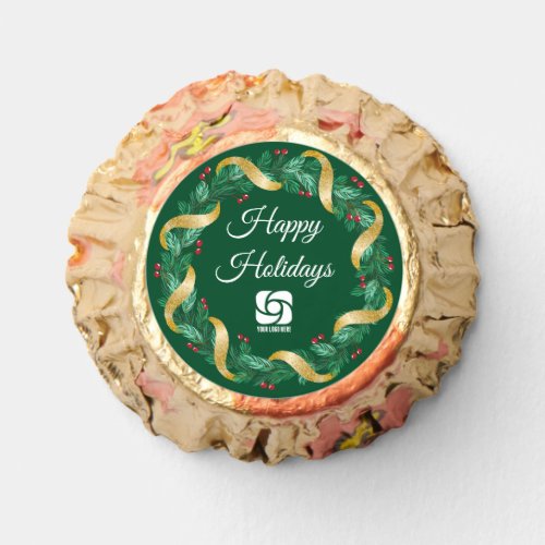 Custom Business Logo Green Wreath Holiday Party Reeses Peanut Butter Cups