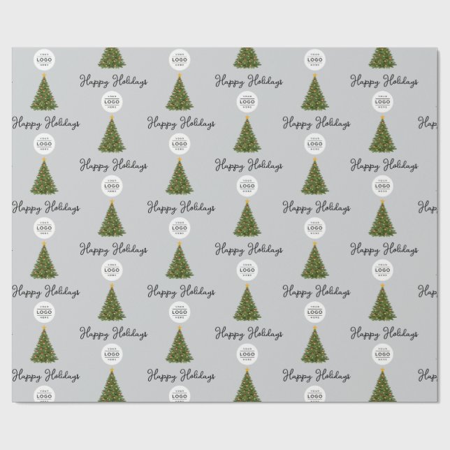Custom Business Logo Happy Holidays Wrapping Paper (Flat)