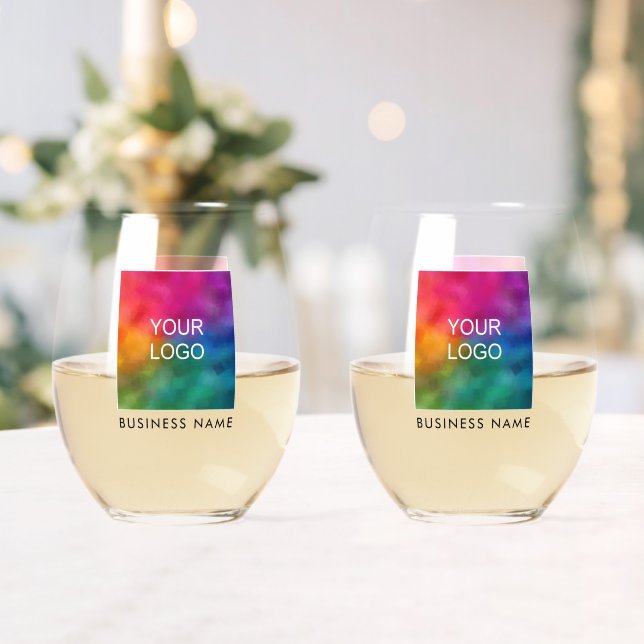 Custom Business Logo Here Name Text Set Of 2 Stemless Wine Glass (Insitu (Wedding))