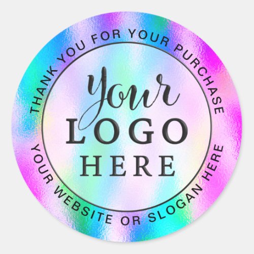 Custom Business Logo Iridescent Holographic Classic Round Sticker