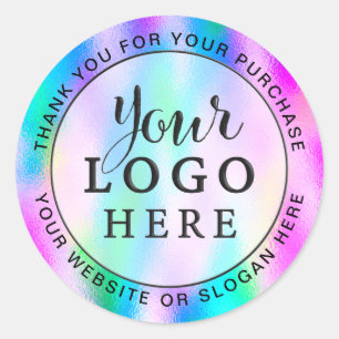 Custom Business Logo Iridescent Holographic Classic Round Sticker