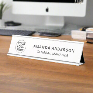 Custom Business Logo l Black & White Professional Desk Name Plate