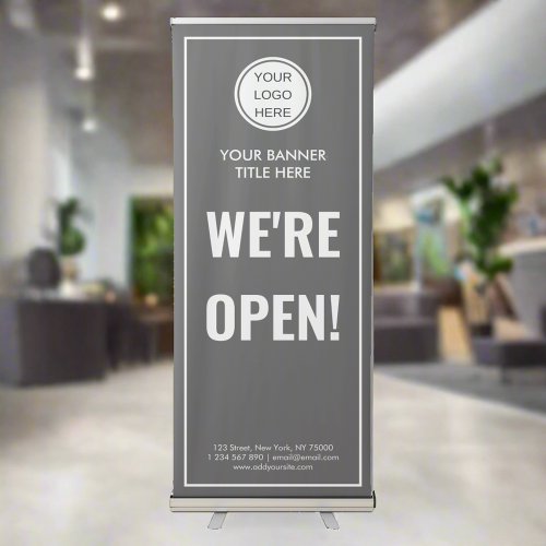 Custom Business Logo l Modern Were Open Gray Retractable Banner