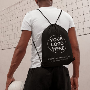 Custom Business Logo l Promotional Black & White Drawstring Bag