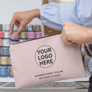 Custom Business Logo l Promotional Blush Pink Accessory Pouch