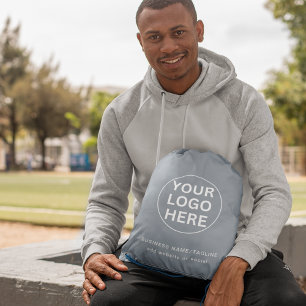 Custom Business Logo l Promotional Dusty Blue Drawstring Bag