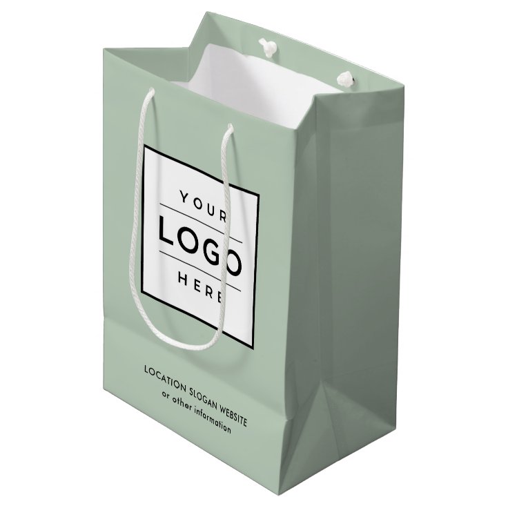 Custom Business Logo Light Green Branded Medium Gift Bag | Zazzle
