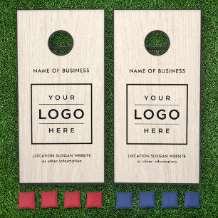 Custom Business Logo Light Wood Grain Branded Cornhole Set