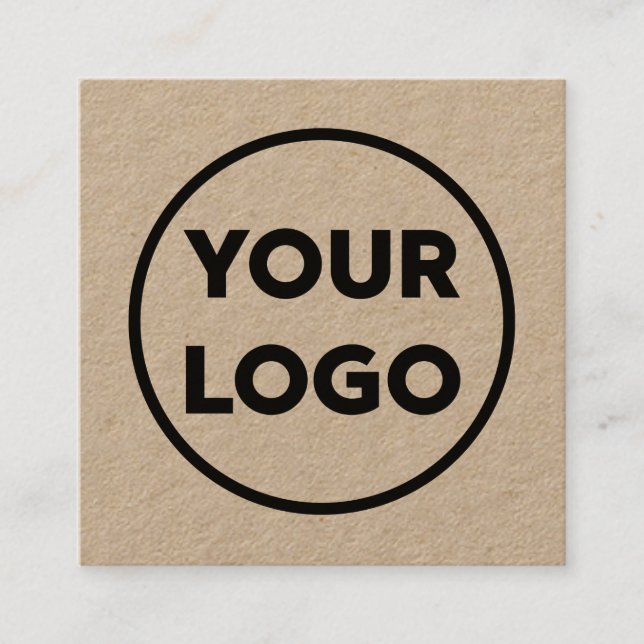 Custom Business Logo Long Name Minimal Kraft Square Business Card (Front)