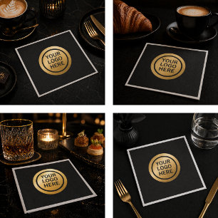 Custom Business Logo Luxury Black and Gold Paper Napkins