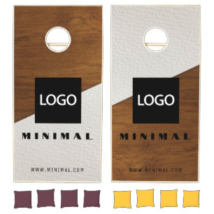 Custom Business Logo Minimal White Rustic Wood Cornhole Set