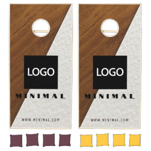 Custom Business Logo Minimal White Rustic Wood Cornhole Set