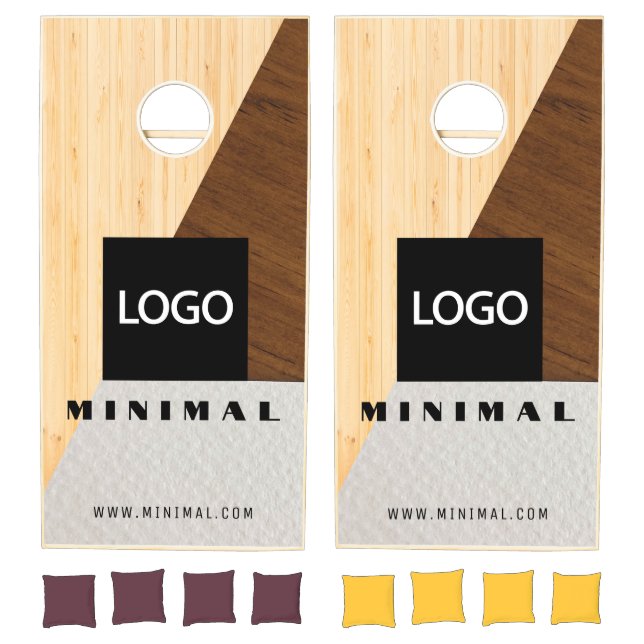 Custom Business Logo Minimal White Rustic Wood Cornhole Set (Set)