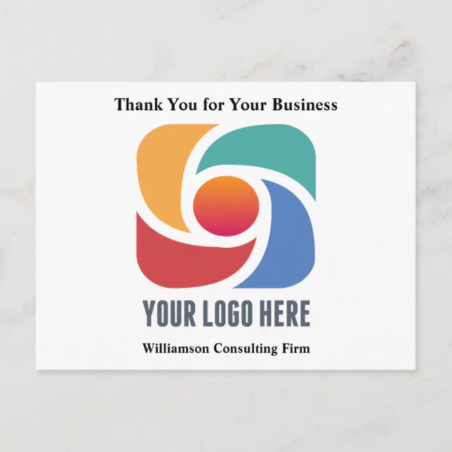 Custom Business Logo Minimalist Company Thank You Postcard | Zazzle