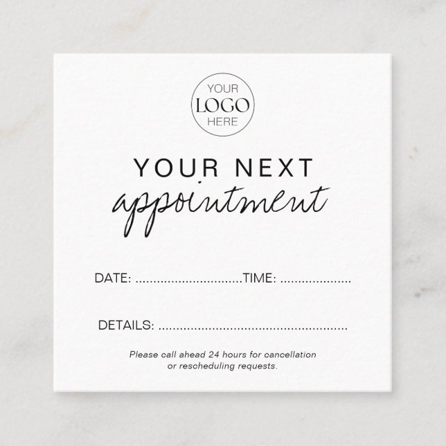 Custom Business Logo Minimalist Modern Customer  Appointment Card (Front)