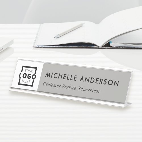 Custom Business Logo Modern Employee Grey Desk Name Plate