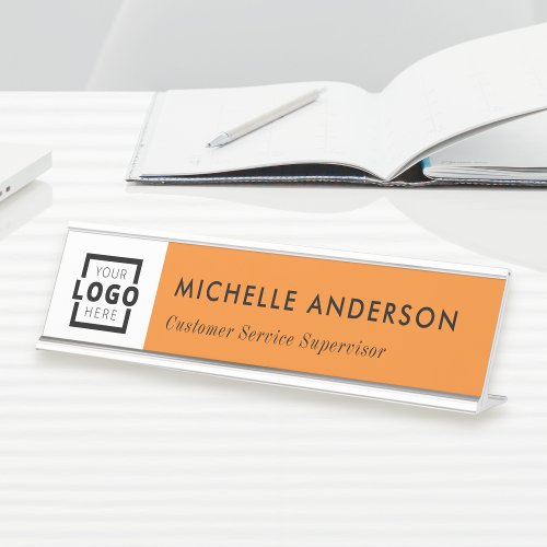 Custom Business Logo Modern Employee Orange Desk Name Plate
