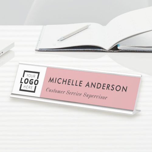 Custom Business Logo Modern Employee Pink Desk Name Plate