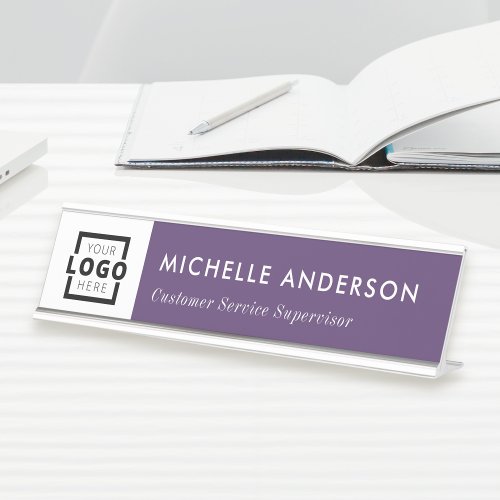 Custom Business Logo Modern Employee Purple Desk Name Plate