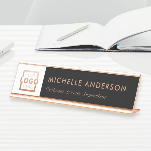 Custom Business Logo Modern Employee Rose Gold Desk Name Plate