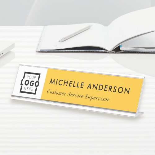 Custom Business Logo Modern Employee Yellow Desk Name Plate