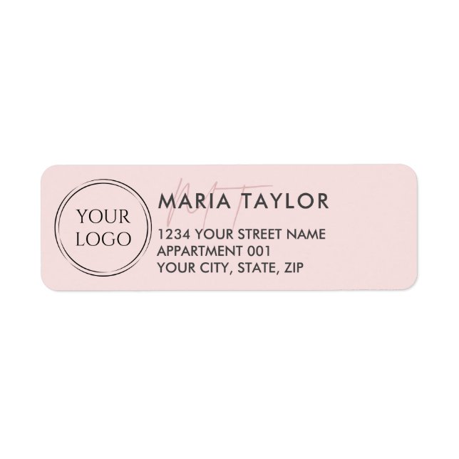 Custom Business Logo Modern Monogram Blush Pink  Label (Front)