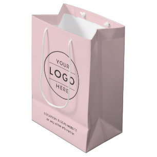 Custom Business Logo Modern Soft Pink Charcoal Medium Gift Bag