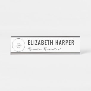 Custom Business Logo Modern White & Black Desk Name Plate
