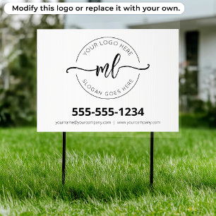 Custom Business Logo Monogram Initials White Sign