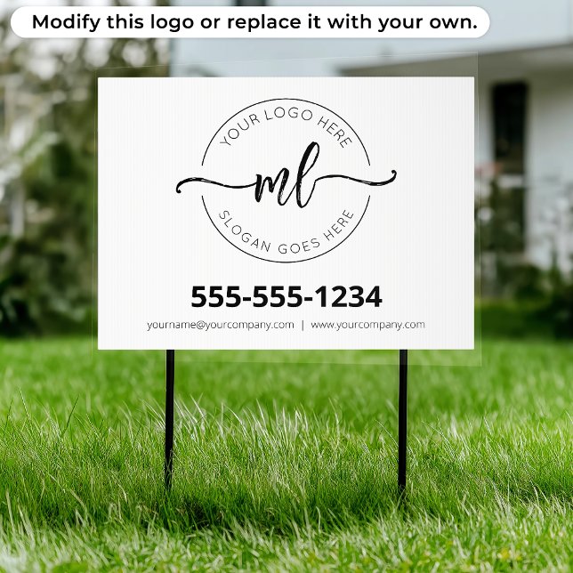 Custom Business Logo Monogram Initials White Sign (Creator Uploaded)