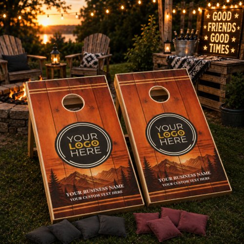 Custom Business Logo Mountain Landscape Wood Cornhole Set