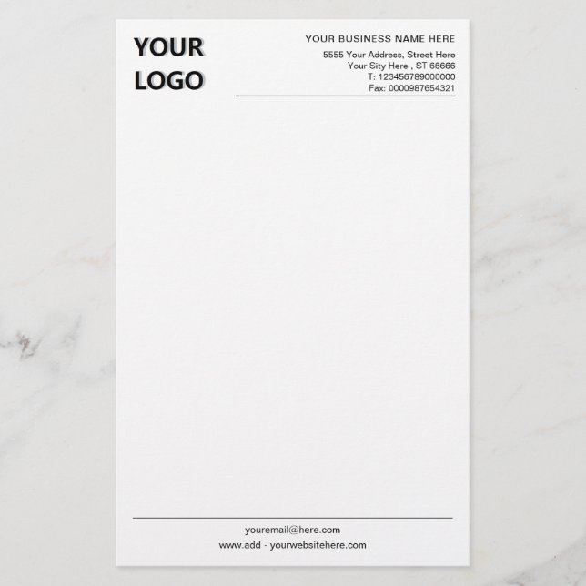 Custom Business Logo Name Contact Info Office Stationery (Front)