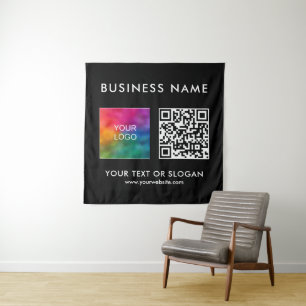 Custom Business Logo Name QR Code Square Backdrop