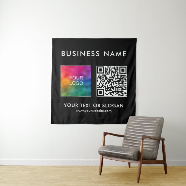Custom Business Logo Name QR Code Square Backdrop (In Situ)