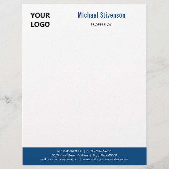 Custom Business Logo Name Text Info Letterhead (Front)