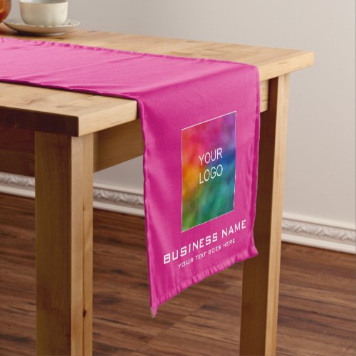 Custom Business Logo Name Text Pink Solid Color Short Table Runner