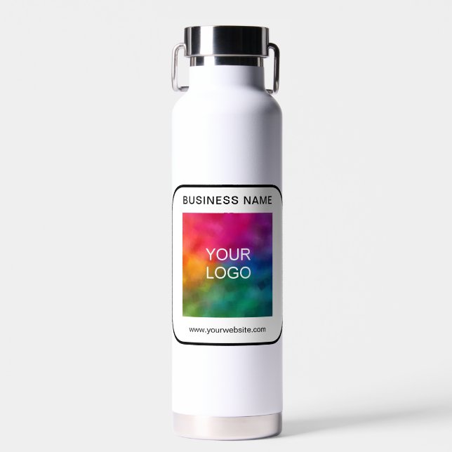 Custom Business Logo Name Url QR Code Elegant Water Bottle (Front)